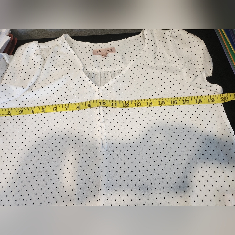 Philosophy White and Black Polkadot Short Sleeve Blouse - Picture 10 of 10